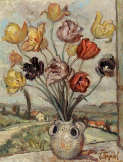 Fernand Majorel (1898-1965) Bouquet de fleurs dans un vase Toile, signée en bas à...