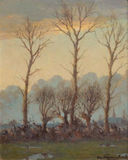 Achiel VAN SASSENBROUCK (1886 - 1979) Effet de soleil en hiver Huile sur panneau,...