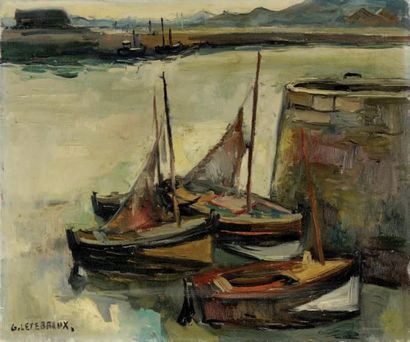 Gervais LETERREUX (1920-2003) Les barques Huile sur toile signée en bas à gauche...