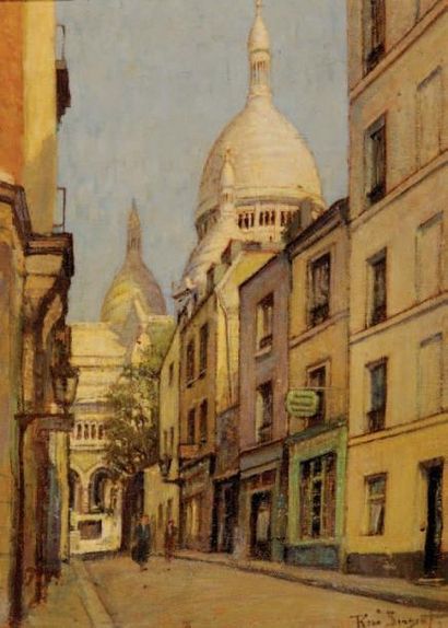René SERGENT (XXe) Montmartre, la rue du Chevalier de la Barre Huile sur toile, signée...