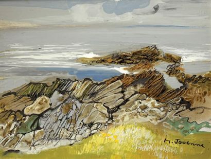 Michel JOUENNE (né en 1933) Les rochers à Saint Guénolé Huile sur toile, signée en...