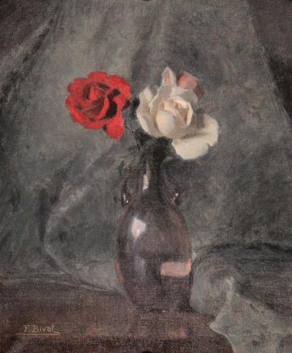 Fernand BIVEL (1888 - 1950) Roses Huile sur toile, signée en bas à gauche et contresignée...