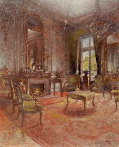 Paul URTIN (1874- 1952) Scène d'intérieur huile sur toile, signée en bas à droite...