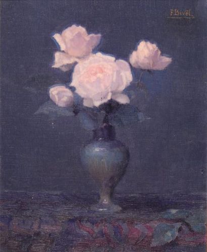 Fernand BIVEL (1888-1950) Roses dans un vase de céramique Toile, signée en bas à...