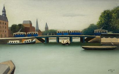 Georges ROHNER (1913-2000) Le port, 1947 Huile sur toile, sigéne et datée en bas...
