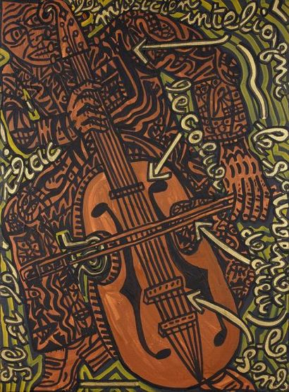Robert COMBAS (Né en 1957) Le violoncelliste Huile sur toile 73 x 54 cm Provenance:...