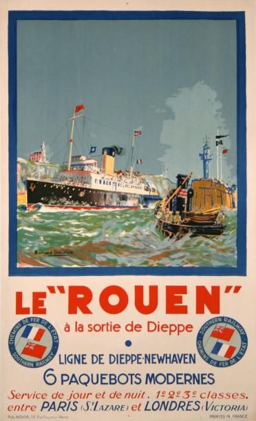 Bernard LACHEVRE (1885-1950) Peintre de la Marine en 1922 Le "Rouen" à la sortie...