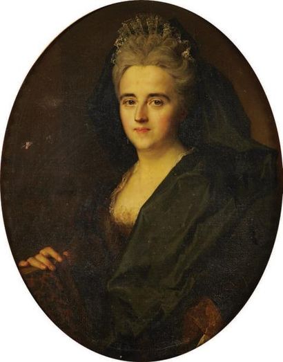 Attribué à Nicolas de LARGILLIERE (1656 - 1746) Portrait de jeune femme en robe noire...