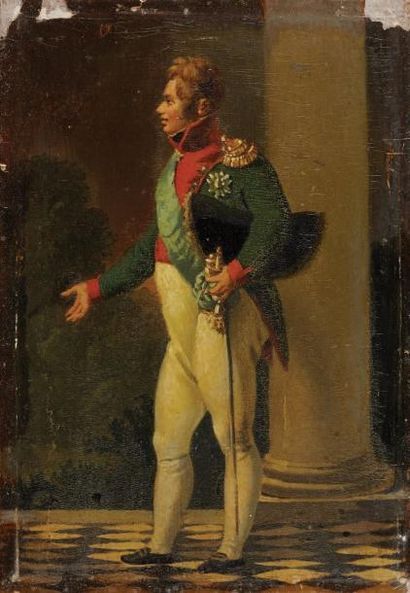 Ecole FRANÇAISE vers 1830 Portrait du duc de Berri en pied Papier marouflé sur panneau...
