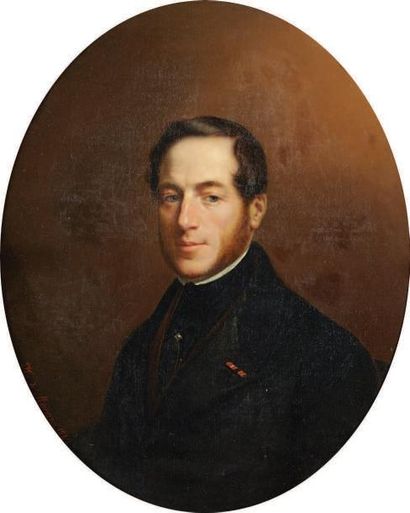 H. De Manara 1842 Portrait d'homme (du marquis de la Tour Balleroy) Huile sur toile...