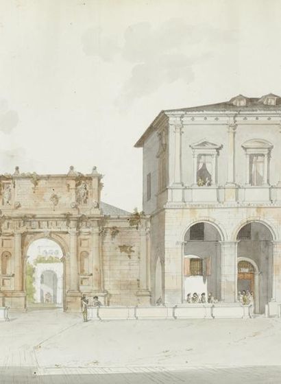 Marino URBANI (Venise, 1764,?) Intérieur des arènes antiques de Padoue Crayon, plume,...