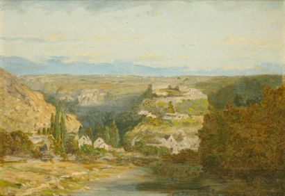 Léon Gustave RAVANNE (1854-1904) Paysage de montagne Huile sur panneau, signée en...