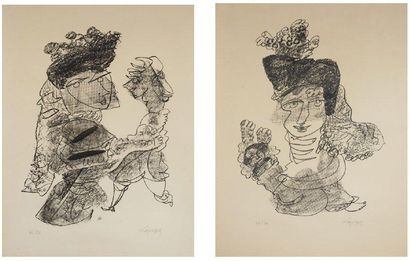 Charles LAPICQUE Deux caricatures 50 x 37; 51 x 39 cm. Lithographie en noir. Epreuves...