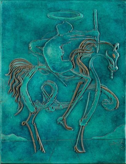 Salvador DALI (1904-1989) Black cavalier Relief en bronze en partie patiné à l'antique,...