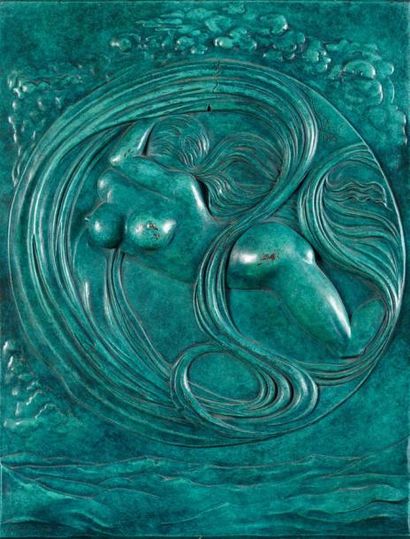 Salvador DALI (1904-1989) Space Eve Relief en bronze à patine à l'antique, signée...