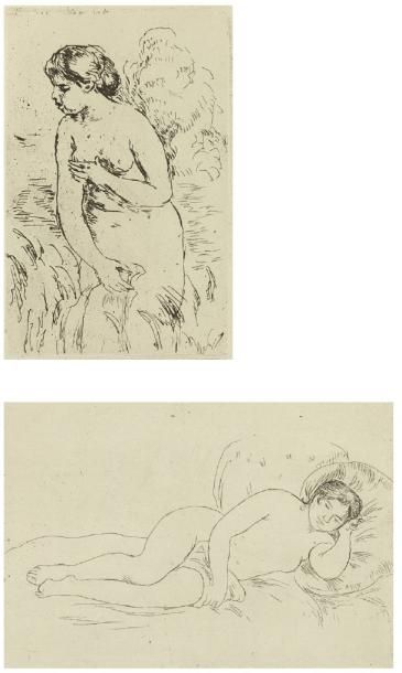 Auguste RENOIR Baigneuse debout à mi - jambes. (Delteil 23) 16, 5 x 10, 5 cm. Eau...