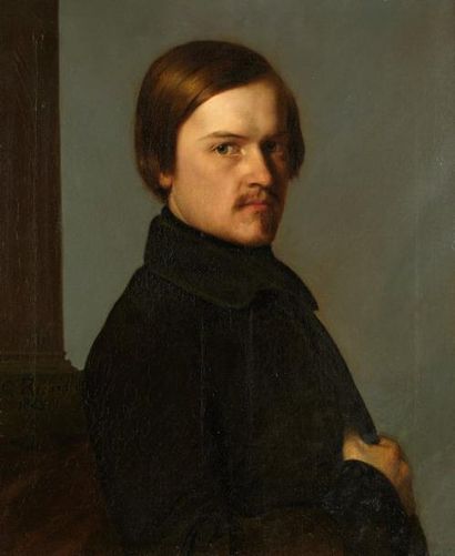 Gustave RICARD (Marseille 1823 - Paris 1873) Portrait d'un jeune homme à mi-corps...