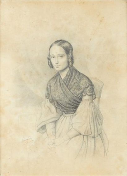 BERNARD Portrait de femme Crayon, signé et daté 1837 en bas à gauche 31 x 23.5 c...