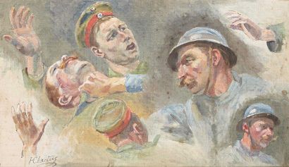 Henri-Georges-Jacques CHARTIER (1859-1924) Etudes de visages de soldats Huile sur...