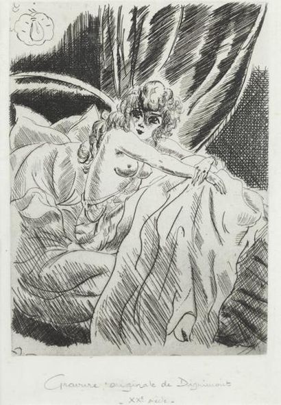 D'après André DIGNIMONT (1891-1965) Au réveil Gravure en noir 19.5 x 14 cm à vue