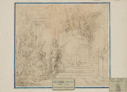 Attribué à Sébastien LECLERC (1637-1714) Sujet allégorique (Etude de femme et d'ange...