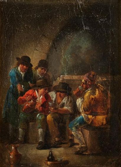 Attribué à Jacques GAMELIN (1738-1803) Scène de taverne Toile d'origine 31 x 23 ...