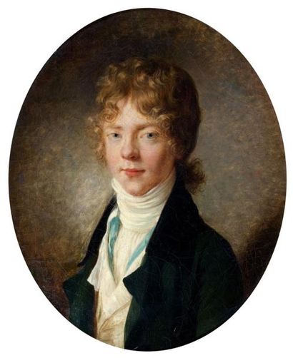 ATTRIBUÉ À PIERRE ADOLPHE HALL (1739-1793) Portrait de jeune homme en habit vert...