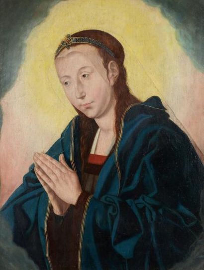 Ecole FLAMANDE Vers 1600 suiveur d'Hugo van der GOES Vierge en prière Panneau de...