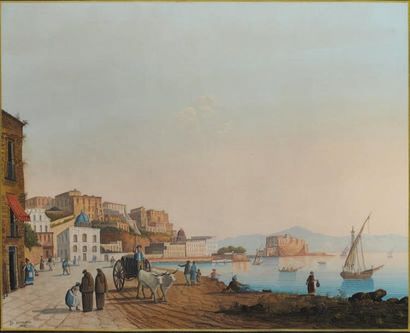 B HUSMANN** Vue de Naples, 1856 Gouache, signée et datée en bas à gauche 53.5 x 66.5...