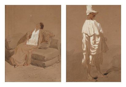 Rahir, XXe siècle Oriental debout vêtu de blanc Inscription en bas à gauche «C'est...
