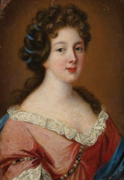 Attribué à Jacob Ferdinand VOET (1639-1700) Portrait de femme en robe rose à col...