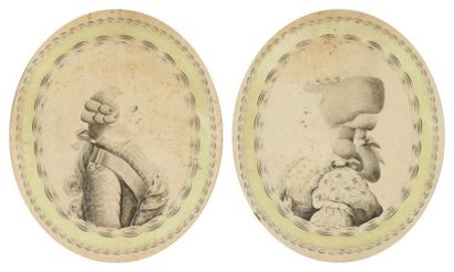 ÉCOLE FRANÇAISE, fin XVIIIe siècle Paire de caricature de Louis XVI et Marie- Antoinette...