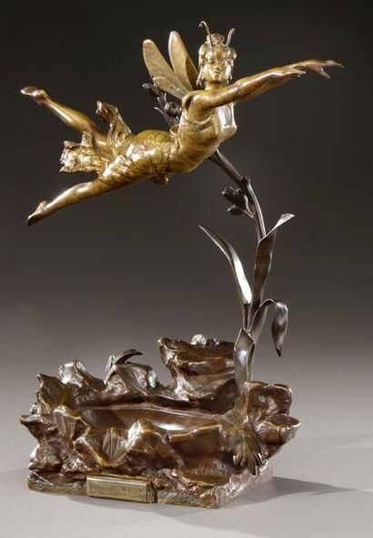 Alfred GREVIN (1827-1892) «La mouche d'or» Epreuve en bronze à patine brune nuancée...