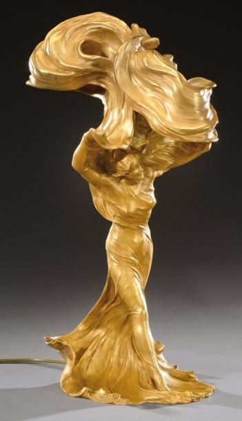 Raoul LARCHE (1860-1912) «Loïe Fuller» Exceptionnelle et rare sculpture formant lampe...
