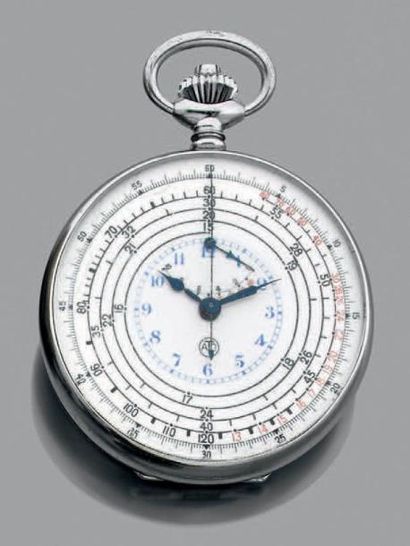 ATO Tachymètre. Circa 1940. Chronographe de poche en laiton chromé. Cadran émail,...