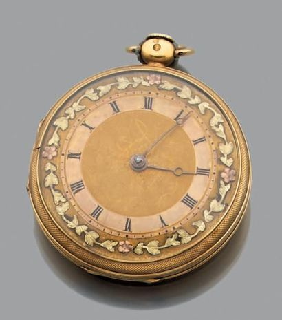 ANONYME Vers 1850 Montre à coq en or 18K. Cadran à décor de rinceaux. Chiffres Romain....