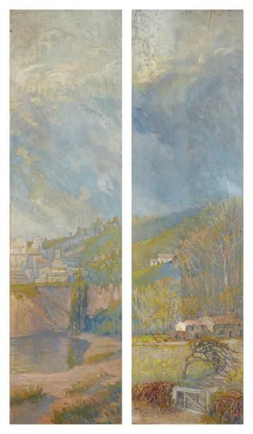 Théodore Jacques RALLI (1852-1909) Paire de paysages, Scaramanga 1908 Paire d'huiles...