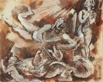 Charles DUFRESNE (1876-1938) Persée et Andromède Encre, crayon et peinture à l'essence...