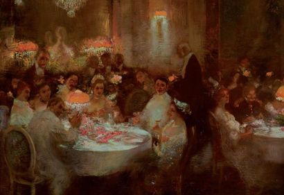 Gaston LA TOUCHE (1854-1913) Après le bal, circa 1902-1908 Huile sur panneau parqueté,...
