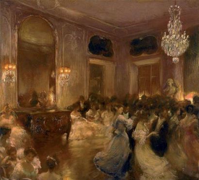 Gaston LA TOUCHE (1854-1913) Après le bal, circa 1902-1908 Huile sur panneau parqueté,...