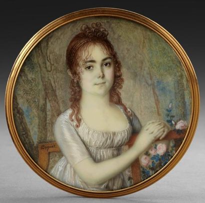 BOQUET École française de la fin du 18ème siècle Portrait de jeune fille en robe...