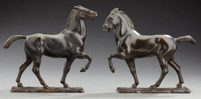 Arno BREKER Paire de chevaux Epreuves en bronze à patine brune dans le goût du XVIème...