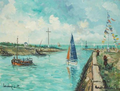 Robert L P LAVOINE (1916-1999) Courseulles sur mer Huile sur toile, signée en bas...