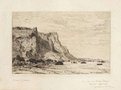Maxime LALANNE (1827-1886) La plage des vaches noires à Villers sur mer Gravure,...