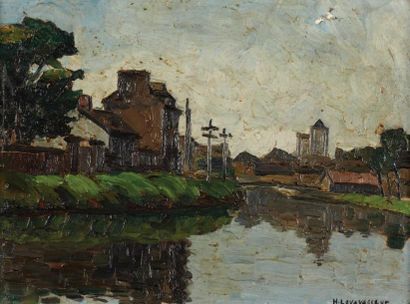 Henri LEVAVASSEUR (1881-1962) Paysage au bord de l'eau Huile sur panneau, signée...