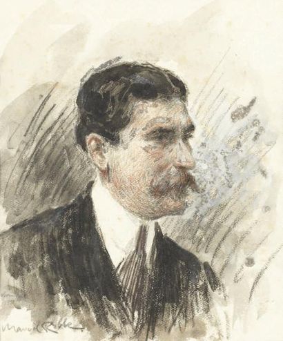 Manuel ROBBE (1872-1936) Portrait d'homme Technique mixte, signée et datée nov 1918...