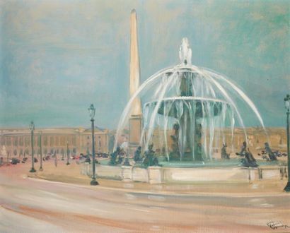 Jean-Gabriel DOMERGUE (1889-1962) La place de la Concorde Huile sur toile, signée...