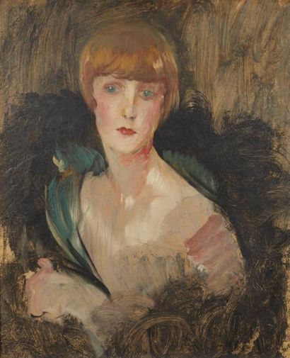 Attribué à Jean Gabriel DOMERGUE (1889-1962) Portrait de jeune élégante Esquisse,...