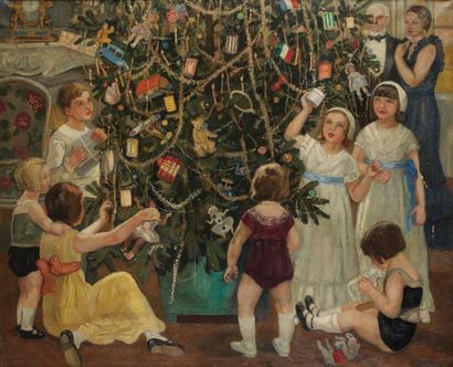 Tancrède SYNAVE (1860-1936) L'arbre de Noël, 1934 Huile sur toile, signée et datée...