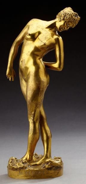 Jean-Léon GEROME (1824-1904) "Joueuse de boules" Epreuve en bronze à patine dorée...